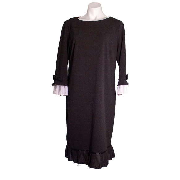 Sharagano Black & White Pleated Dress sz 14 - Picture 1 of 5